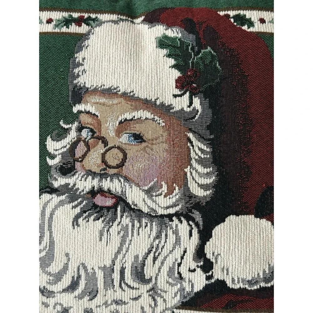 Vintage Christmas Santa Tapestry Throw Pillow With Burgundy‎ Velvet Back 16x18